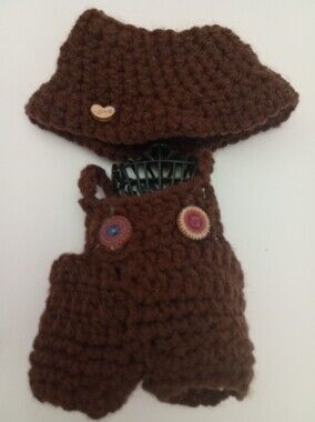 Doll - Brown Crochet Outfit For A 15cm, 6-inch Doll Such As Labubu.